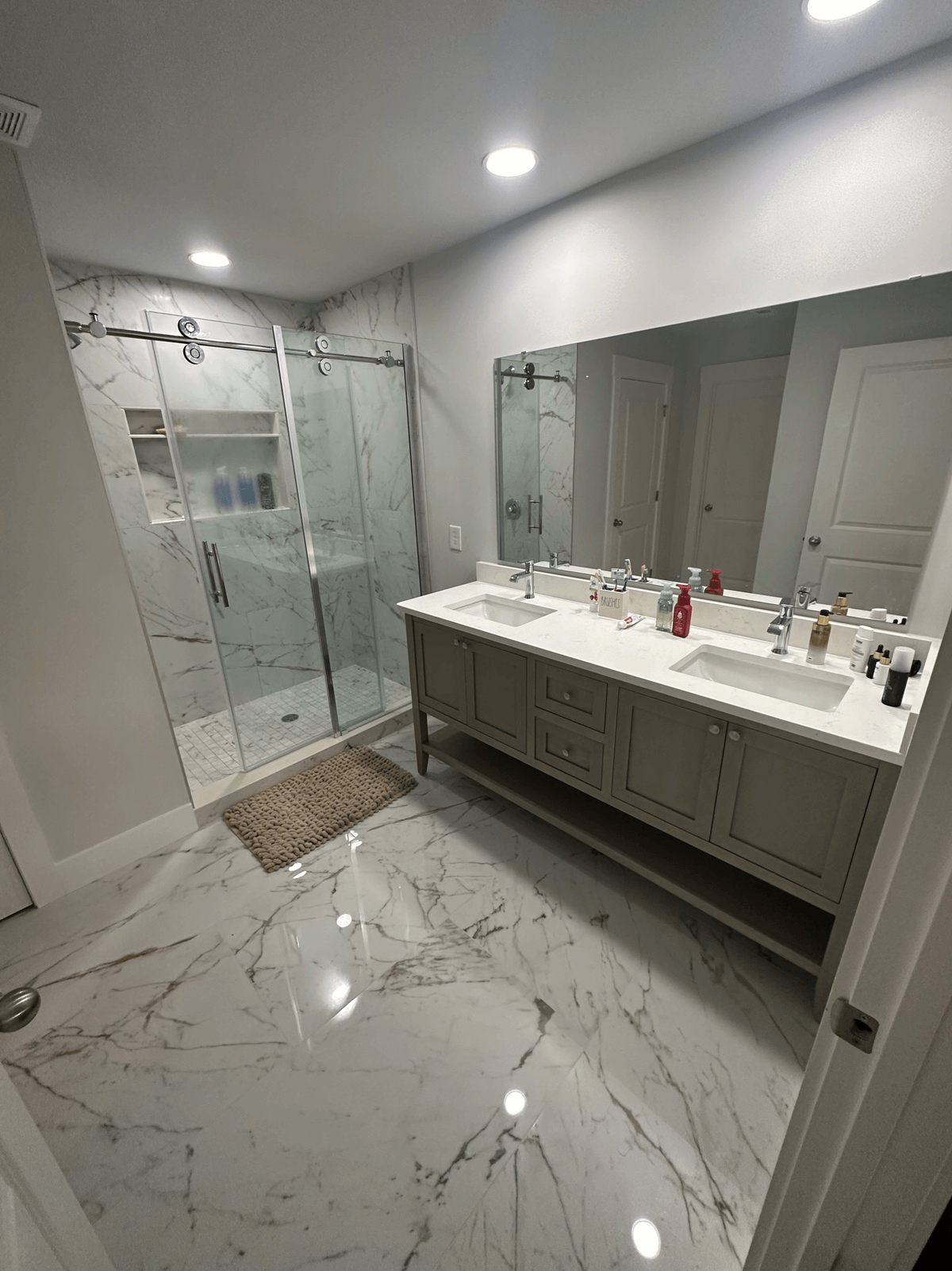 Porcelain tile flooring bathroom