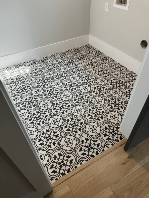 Mosaic tile flooring laundry